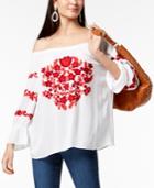 I.n.c. Embroidered Bell-sleeve Top, Created For Macy's