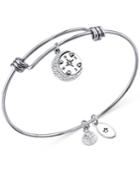 Unwritten Journey Compass Charm And Crystal (8mm) Bangle Bracelet In Stainless Steel