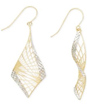 Two-tone Openwork Wavy Drop Earrings In 14k Gold