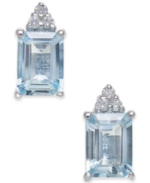 Aquamarine (2 Ct. T.w.) & Diamond Accent Stud Earrings In 14k White Gold
