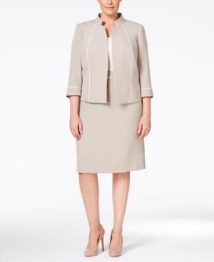 Tahari Asl Plus Size Crepe Piping Trim Skirt Suit
