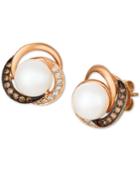 Le Vian Vanilla Pearl (7-1/2mm) & Diamond (1/4 Ct. T.w.) Stud Earrings In 14k Rose Gold