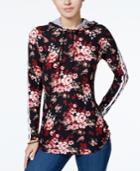 Ultra Flirt Juniors' Floral-print Striped-trim Hoodie