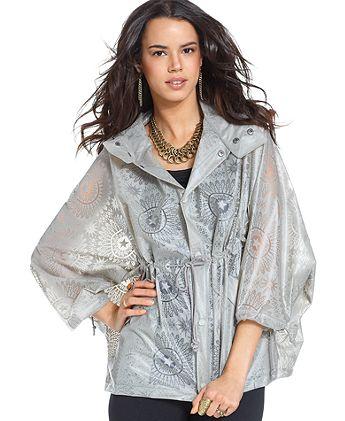Free People Jacket, Dolman-sleeve Printed Raincoat
