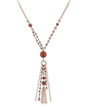 Inc International Concepts Rose Gold-tone Beaded Tassel Pendant Necklace, Created For Macy's