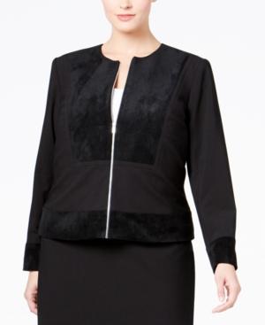 Calvin Klein Plus Size Faux-suede Mixed-media Jacket