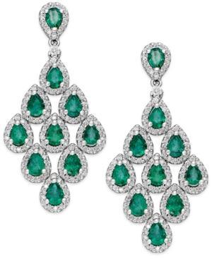 Emerald (3 Ct. T.w.) And Diamond (1-3/8 Ct. T.w.) Earrings In 14k White Gold