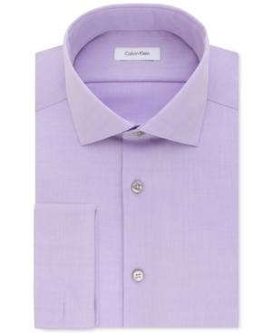 Calvin Klein Steel Men's Slim-fit Non-iron Performance Herringbone French Cuff Dress Shirt