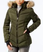 Madden Girl Faux-fur-trim Hooded Chevron Puffer Coat