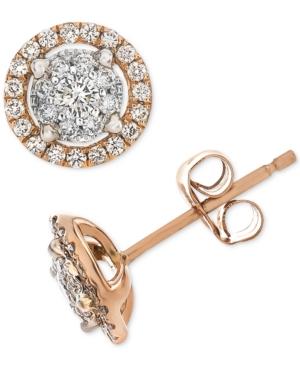 Diamond Halo Stud Earrings (1/2 Ct. T.w.) In 14k Rose & White Gold
