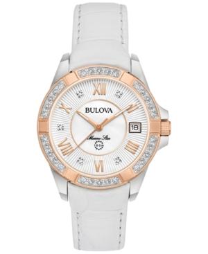Bulova Women's Diamond Accent Marine Star White Leather Strap Watch 32mm 98r233