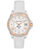 Bulova Women's Diamond Accent Marine Star White Leather Strap Watch 32mm 98r233