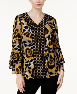 Alfani Printed Flared-sleeve Top, Created For Macy's