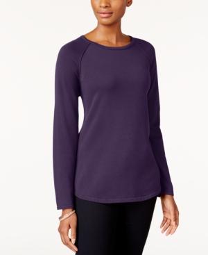 Karen Scott Petite Cotton Curved-hem Sweater, Created For Macy's