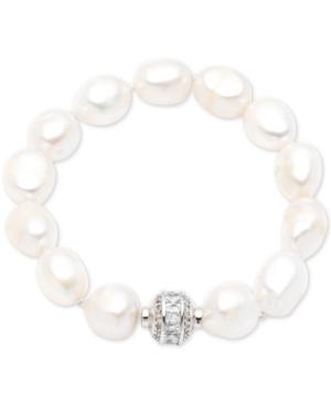 Carolee Silver-tone Crystal Bead & Freshwater Pearl (12-13mm) Magnetic Link Bracelet