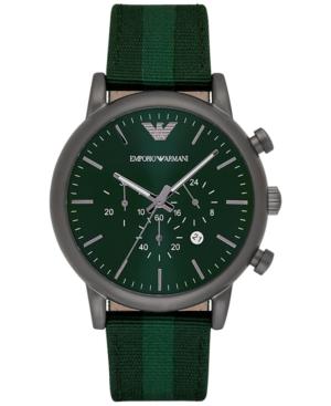 Emporio Armani Men's Chronograph Luigi Green Leather Backed Nylon Strap Watch 46mm Ar1950