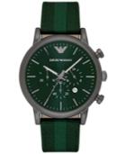 Emporio Armani Men's Chronograph Luigi Green Leather Backed Nylon Strap Watch 46mm Ar1950
