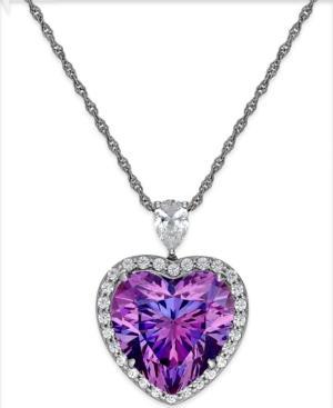 Arabella Purple And Clear Swarovski Zirconia Heart Necklace In Sterling Silver