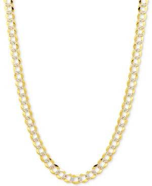 18 Two-tone Open Curb Link Chain Necklace In Solid 14k Gold & White Gold