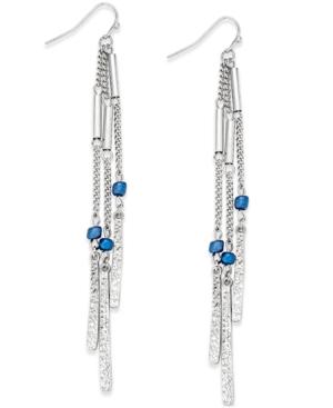 Inc International Concepts Silver-tone Blue Bead Linear Fringe Earrings, Only At Macy's