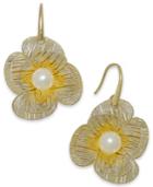 Cultured Freshwater Pearl Flower Earrings In 18k Gold Over Sterling Silver (7mm)