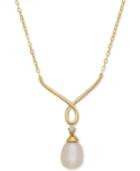Cultured Freshwater Pearl (9mm X 7mm) & Diamond Accent 17 Pendant Necklace In 10k Gold