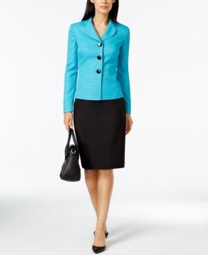 Le Suit Pique Stripe Skirt Suit