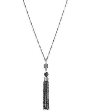 Charter-club Silver-tone Fireball And Black Beaded Tassel Lariat Necklace, Only At Macy's