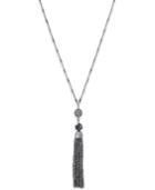 Charter-club Silver-tone Fireball And Black Beaded Tassel Lariat Necklace, Only At Macy's