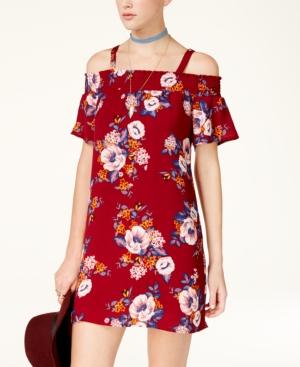 As U Wish Juniors' Printed Cold-shoulder Shift Dress