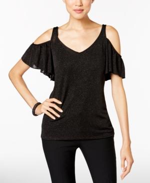Msk Glitter Cold-shoulder Flutter Top