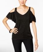 Msk Glitter Cold-shoulder Flutter Top