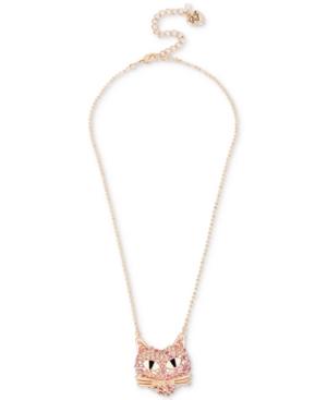 Betsey Johnson Rose Gold-tone Pink Pave Cat Pendant Necklace