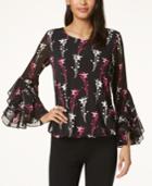 Alfani Ruffled-cuff Printed Blouse, Created For Macy's
