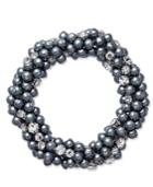 Charter Club Silver-tone Gray Imitation Pearl And Crystal Cluster Stretch Bracelet, Only At Macy's