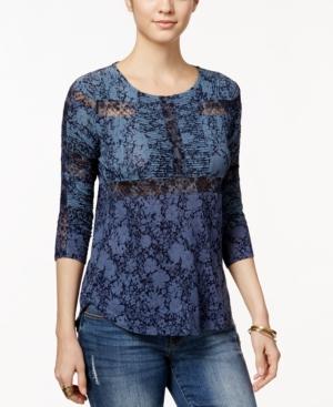 Lucky Brand Printed Lace-trim Top