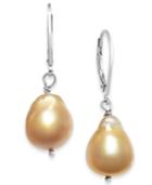 Cultured Baroque Golden South Sea Pearl (10-13mm) Drop Earrings In Sterling Silver