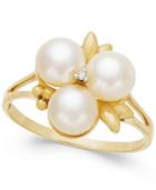 Belle De Mer Cultured Freshwater Pearl (6mm) And Diamond Accent Ring In 14k Gold, Created For Macy's