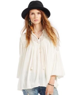 Denim & Supply Ralph Lauren Lace-yoke Cotton Gauze Top