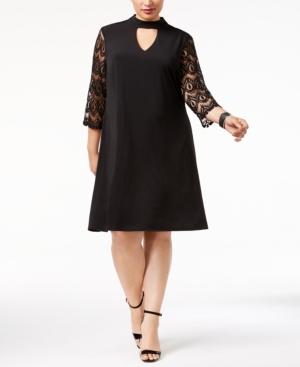 Jessica Howard Plus Size Lace-sleeve Choker Dress