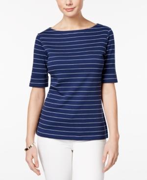 Karen Scott Elbow-sleeve Striped Top, Created For Macy's
