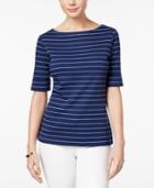 Karen Scott Elbow-sleeve Striped Top, Created For Macy's