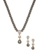 Charter Club Gold-tone Crystal & Imitation Pearl Lariat Necklace & Drop Earrings