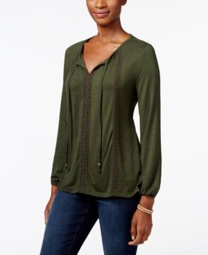 Style & Co. Petite Crochet-detail Peasant Top, Only At Macy's