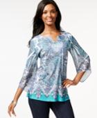 Jm Collection Printed Sheer-sleeve Top, Only At Macy's