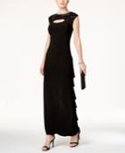 R & M Richards Petite Sequined Cutout Draped Gown