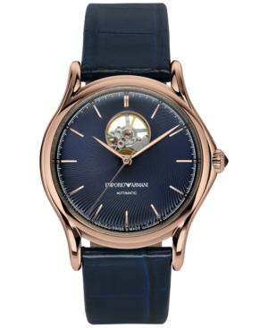 Emporio Armani Men's Swiss Automatic Classic Blue Leather Strap Watch 42mm Ars3302