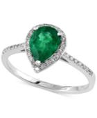 Brasilica By Effy Emerald (9/10 Ct. T.w.) And Diamond (1/6 Ct. T.w.) Pear-shaped Ring In 14k White Gold