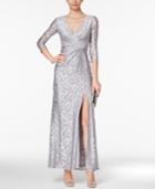 Adrianna Papell Sequined Lace Faux-wrap Gown