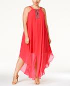 Betsy & Adam Plus Size Beaded Handkerchief-hem Dress